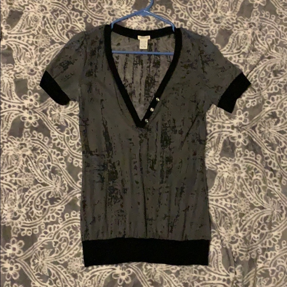 Gray/black Burnout V neck